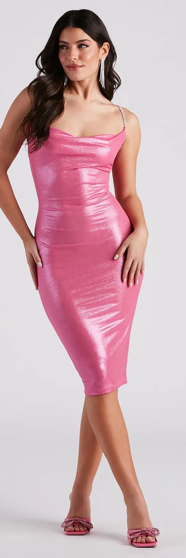 Own Your Shine Rhinestone Strap Midi Dress