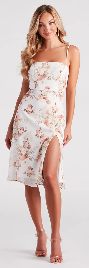Fall For Floral Chiffon Midi Dress