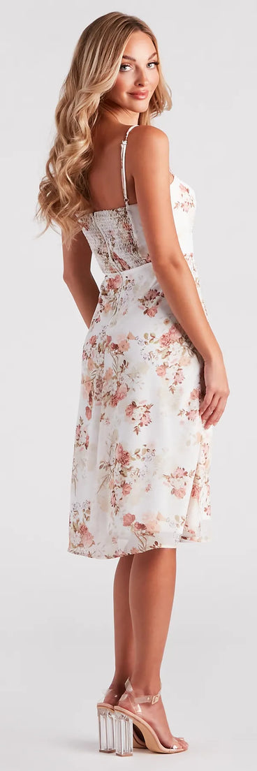 Fall For Floral Chiffon Midi Dress