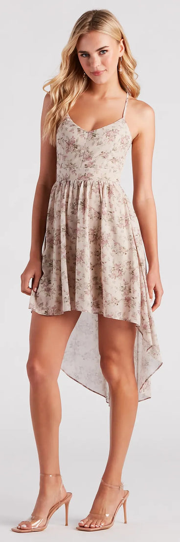 Still The One Rose Print Chiffon High Low Dress