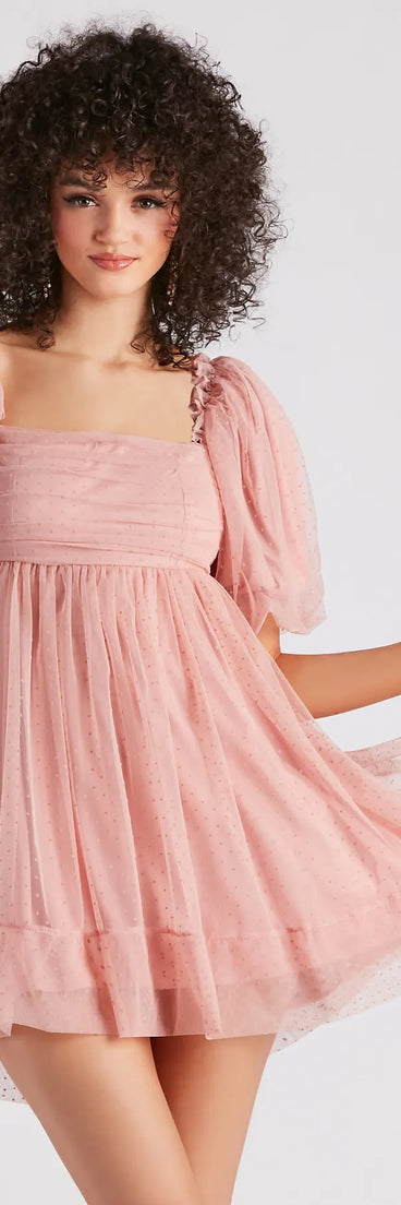 Whimsical Muse Chiffon Swiss Dot Skater Dress