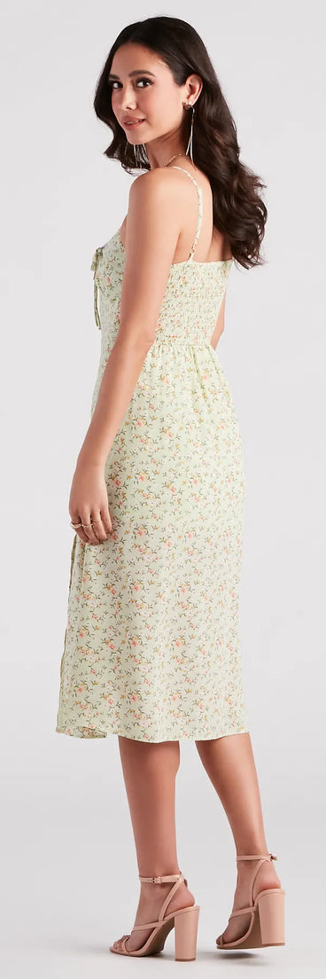 Strolling The Garden Floral Chiffon Midi Dress