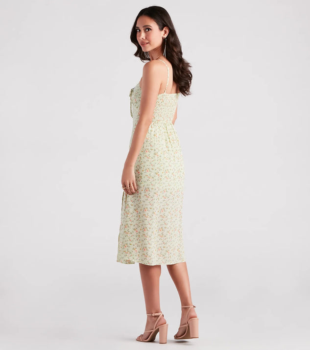 Strolling The Garden Floral Chiffon Midi Dress | Windsor