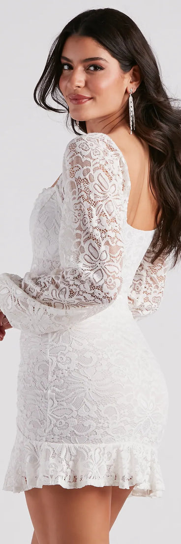 Lovely In Lace Ruffle Hem Mini Dress