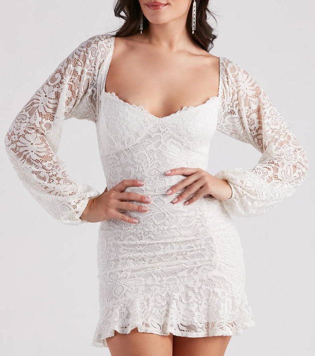 Lovely In Lace Ruffle Hem Mini Dress