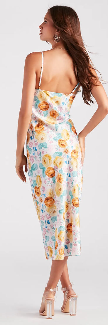 Major Admiration Satin Floral Midi Dress
