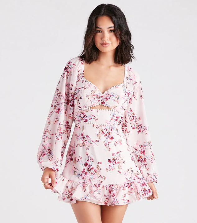 Short floral chiffon dress outlet