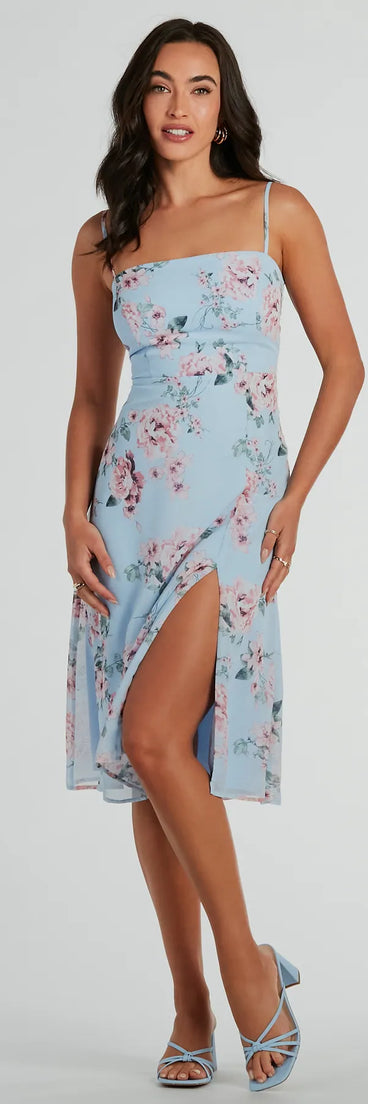 Floral Beauty Chiffon A-Line Midi Dress