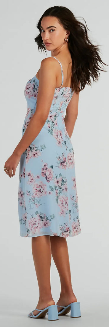 Floral Beauty Chiffon A-Line Midi Dress