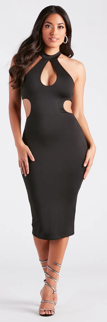 Sultry Standout Satin Cutout Midi Dress