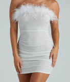 Radiant Glow Feather Trim Glitter Mini Dress