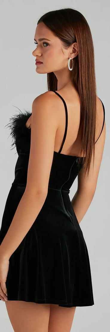 Diva Heart Marabou Velvet Skater Dress