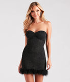 Sparkle Up The Night Feather Trim Glitter Mini Dress