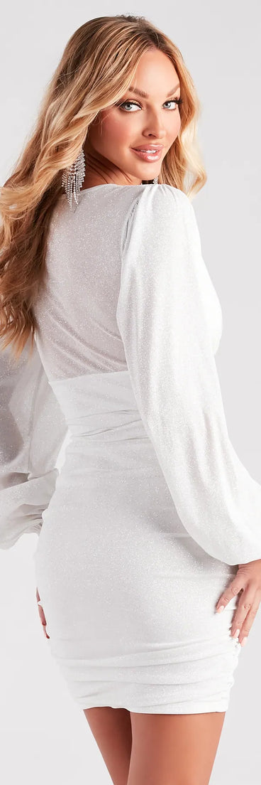 Glitz Girl Glitter Mesh Dress in white, a stunning Valentine's Day dress with a flattering fit and romantic details, perfect for date night or Galentine’s celebrations.