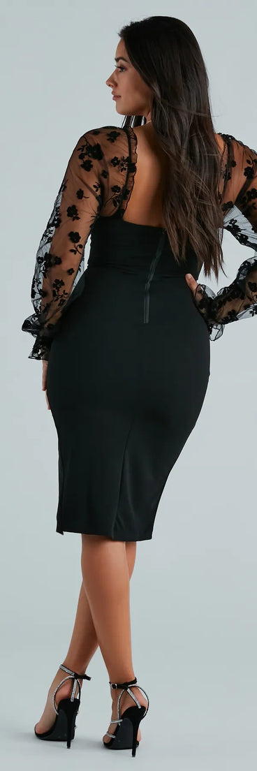 Feeling Royal Crepe Mesh Long Sleeve Mini Dress