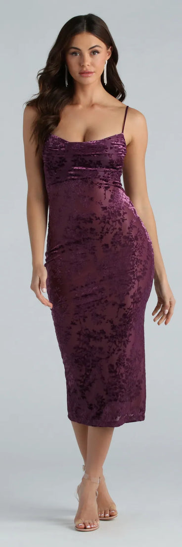 Stylish Debut Floral Flocked Mesh Midi Dress