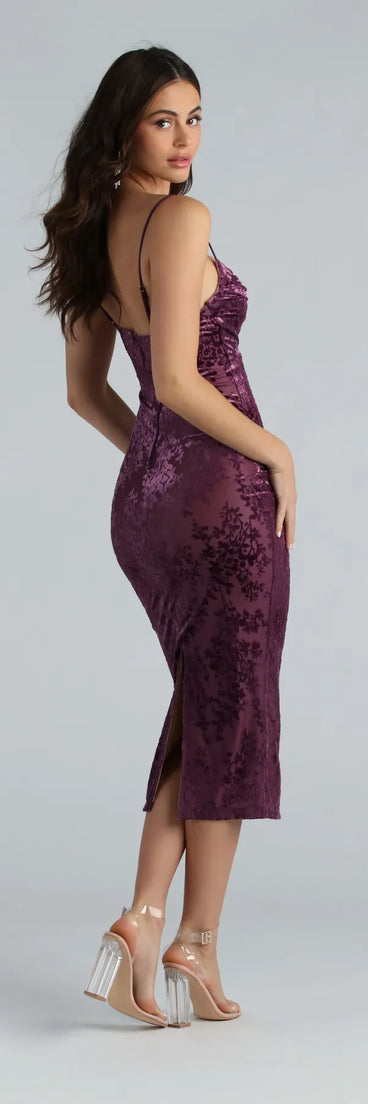 Stylish Debut Floral Flocked Mesh Midi Dress