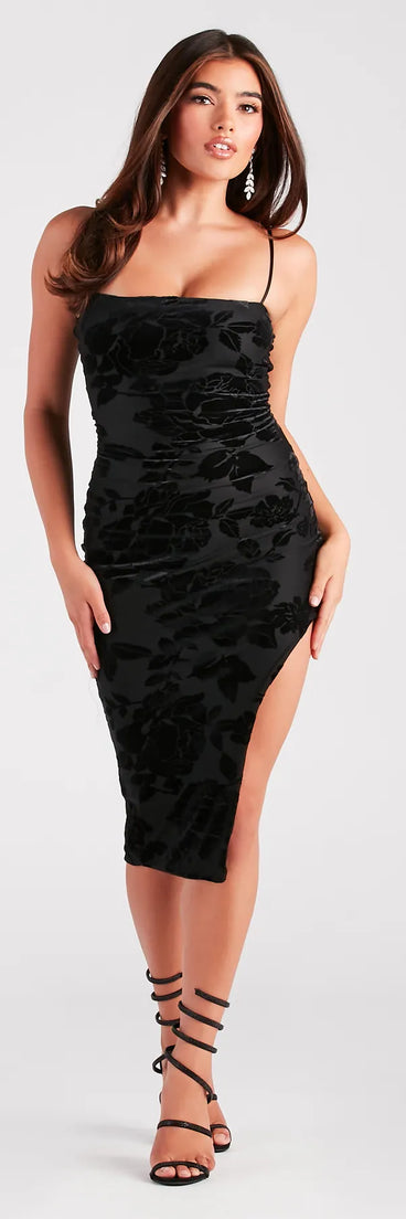 Budding Radiance Floral Velvet Midi Dress