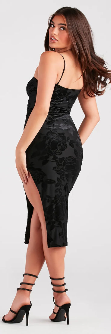 Budding Radiance Floral Velvet Midi Dress
