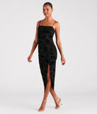 Celebrate the special day in the Classy Gal Flocked Floral Velvet Midi Dress, a black country wedding guest dress with soft, romantic details that blend charm and sophistication.