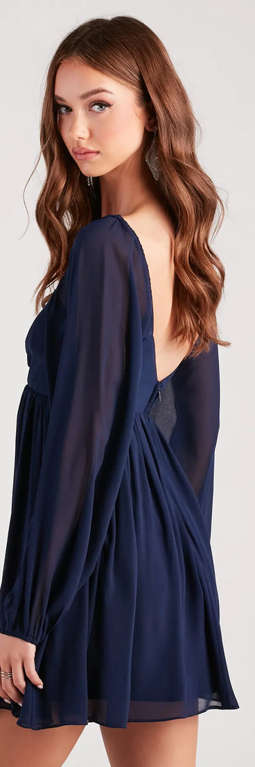 Flowy Feels Chiffon Long Sleeve Babydoll Dress