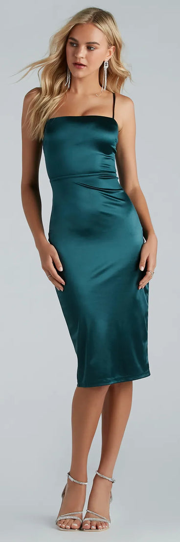 The midi dress length on the Fine Like Wine Satin Sleeveless Midi Dress provides an elevated silhouette perfect for any party, occasion, or everyday styling.