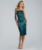 The midi dress length on the Fine Like Wine Satin Sleeveless Midi Dress provides an elevated silhouette perfect for any party, occasion, or everyday styling.