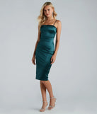 The midi dress length on the Fine Like Wine Satin Sleeveless Midi Dress provides an elevated silhouette perfect for any party, occasion, or everyday styling.