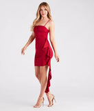 Flirty Affair Ruffled Satin Bodycon Mini Dress