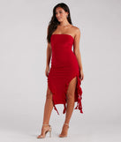 Flirtatious Aura Ruffled High Slit Midi Dress