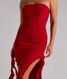 Flirtatious Aura Ruffled High Slit Midi Dress