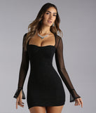 Sparks Fly Glitter Mesh Long Sleeve Mini Dress