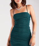Revamp your 2025 wardrobe with this chic addition, the Sultry Glam Vibes Glitter Ruched Midi Dress in hunter green, perfect for elevating your style in the new year.