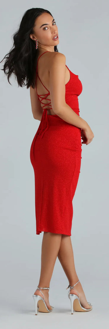 Glam Obsession Glitter Mesh Midi Dress