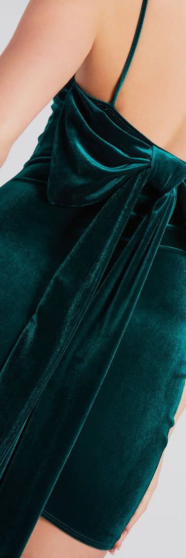 My Moment Bow Back Velvet Mini Dress