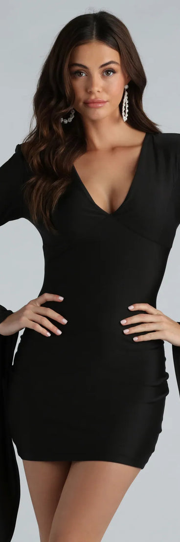 Dramatic Pause V-Neck Bell Sleeve Mini Dress