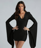Dramatic Pause V-Neck Bell Sleeve Mini Dress
