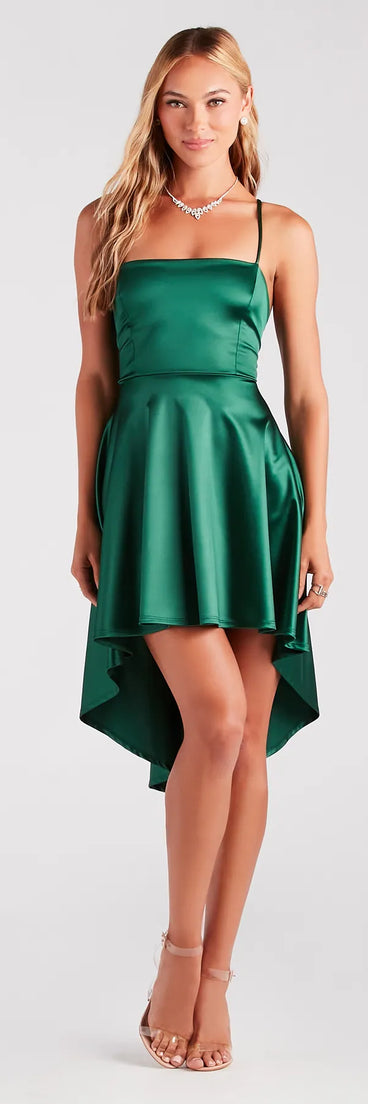 Make A Move Satin Lace-Up High Low Dress