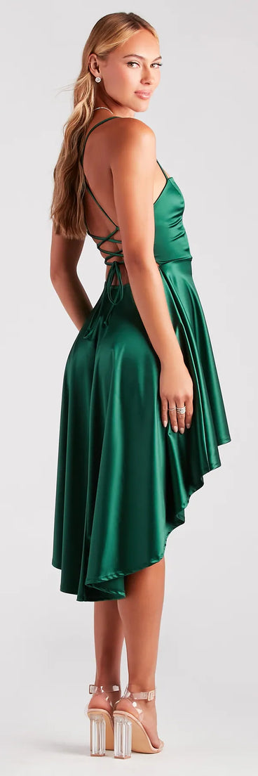 Make A Move Satin Lace-Up High Low Dress