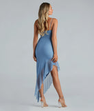 One Last Dance Glitter Asymmetric Ruffled Maxi Dress