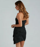 The Heatin' Things Up Strapless Asymmetric Mini Dress is a mini dress in sea foam, perfect for an above-the-knee holiday party dress or a stylish NYE look, with a short hemline designed to make a winter statement.