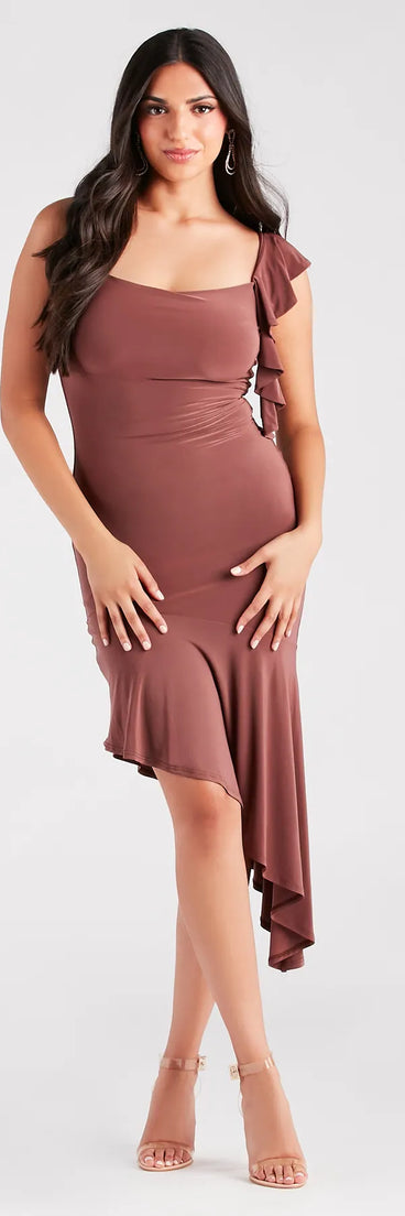 Looking Lovely Cowl Ruffled Midi Dress