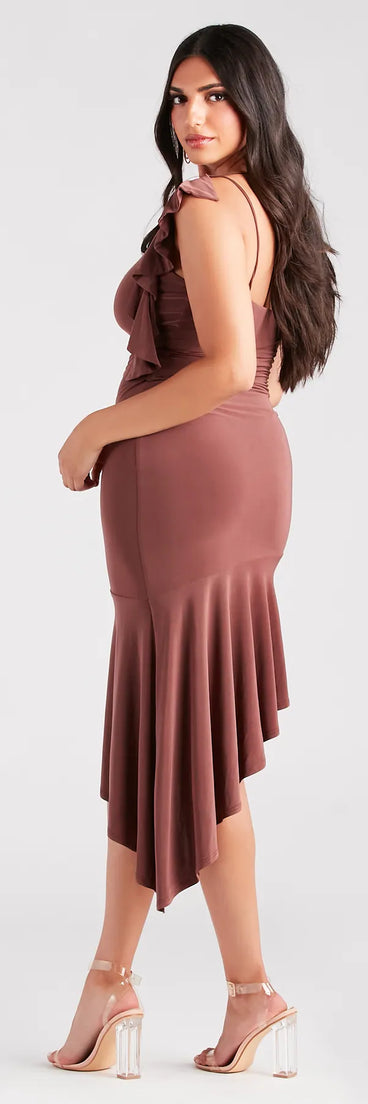 Looking Lovely Cowl Ruffled Midi Dress