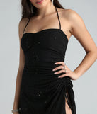 Revamp your 2025 wardrobe with this chic addition, the Living My Best Life Glitter Halter Mini Dress in black, perfect for elevating your style in the new year.