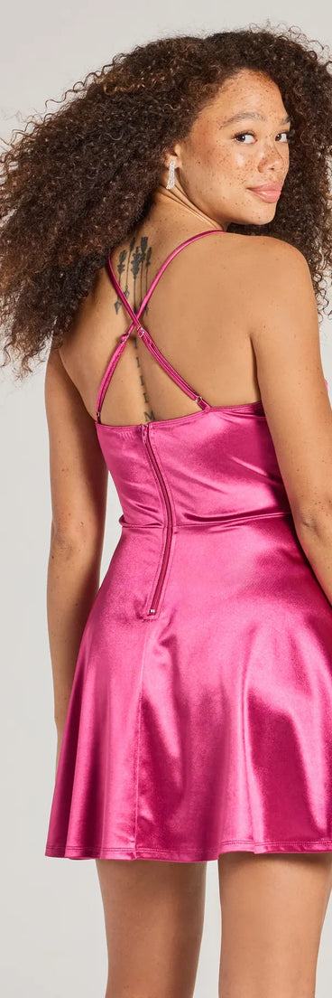 Revamp your 2025 wardrobe with this chic addition, the Luxury Views Satin Sequin Skater Dress in magenta, perfect for elevating your style in the new year.