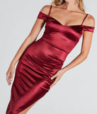 Stunning Arrival Satin Ruched Midi Dress