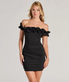 Step into seasonal chic with the Chic Factor Ruffled Off-The-Shoulder Mini Dress, a multi-color mini dress featuring an above-the-knee cut ideal for cocktail parties, festive gatherings, or clubwear.