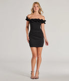 Make a bold statement in the Chic Factor Ruffled Off-The-Shoulder Mini Dress in black, the perfect spring dress for weddings, cocktail hours, nights out, and/or seasonal celebrations.