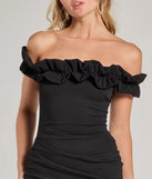 Revamp your 2025 wardrobe with this chic addition, the Chic Factor Ruffled Off-The-Shoulder Mini Dress in black, perfect for elevating your style in the new year.