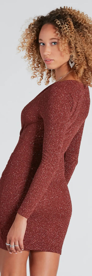 Raining Glitter V-Neck Mini Dress